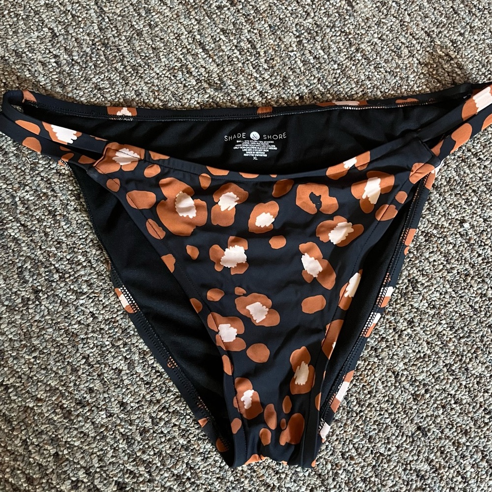 🆕Size XL Black Strappy Side Leopard Print Bikini Bottoms💖